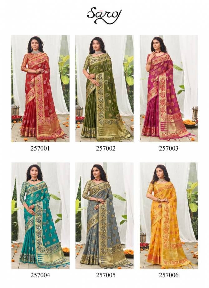 Saroj Garishma Fancy Designer  Festive Wear Organza Weaving Saree Collection